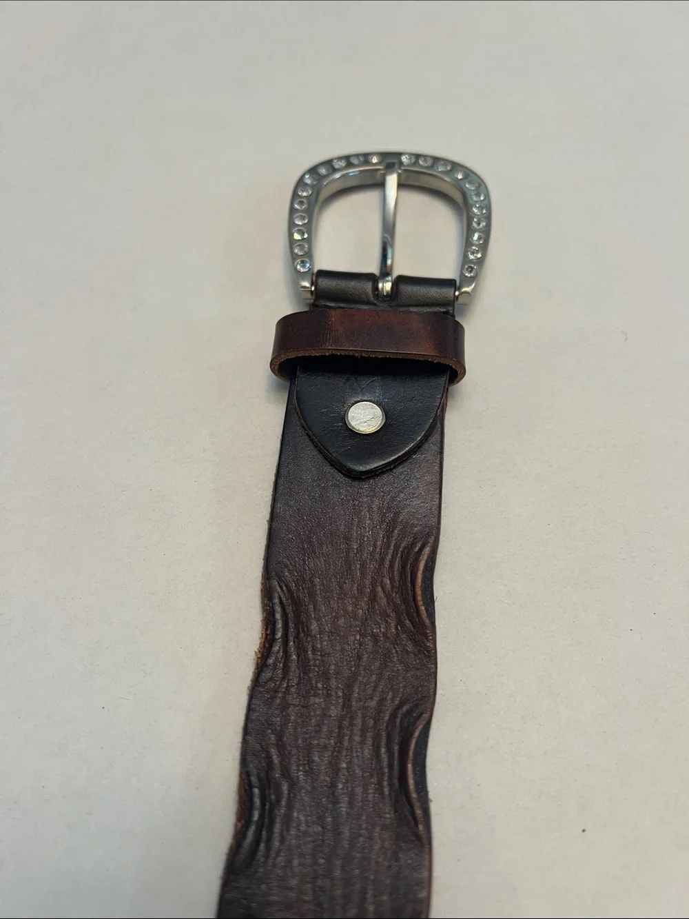 VINTAGE BROWN LEATHER RHINESTONE & LEATHER WESTERN BELT